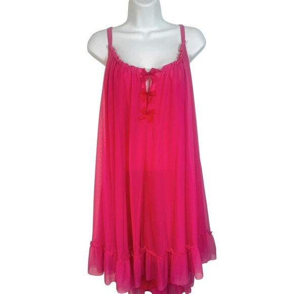 Betsey Johnson Mesh Babydoll Mini Slip Dress Lingerie Babydoll Bows Pink Red 2X - Picture 1 of 14